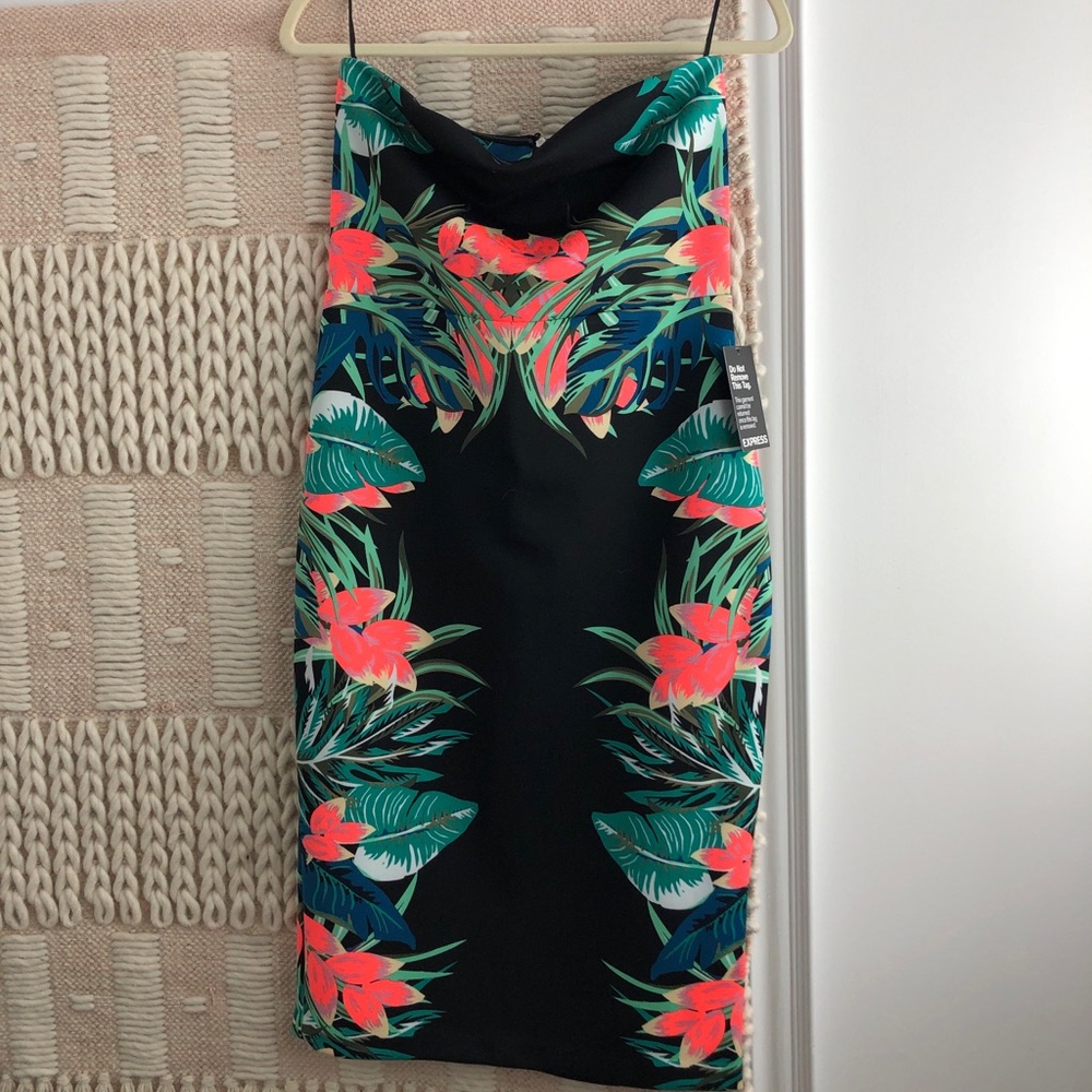 Strapless tropical print dress from Express, Size 10